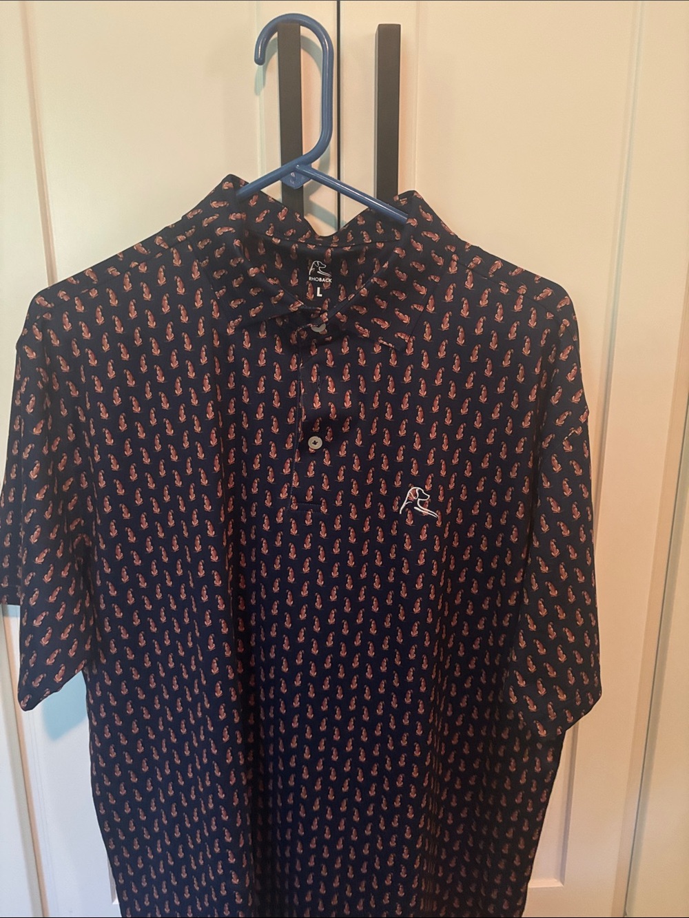 Rhoback, Ridgeback Dog Navy Polo with Gold/ brown Motif